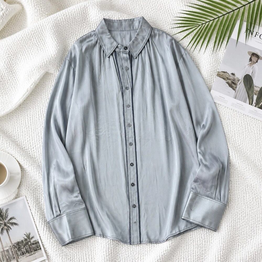 NWT Pilcro Anthropologie Viscose Pintuck Button Satin Feel Front Tunic Blouse XL